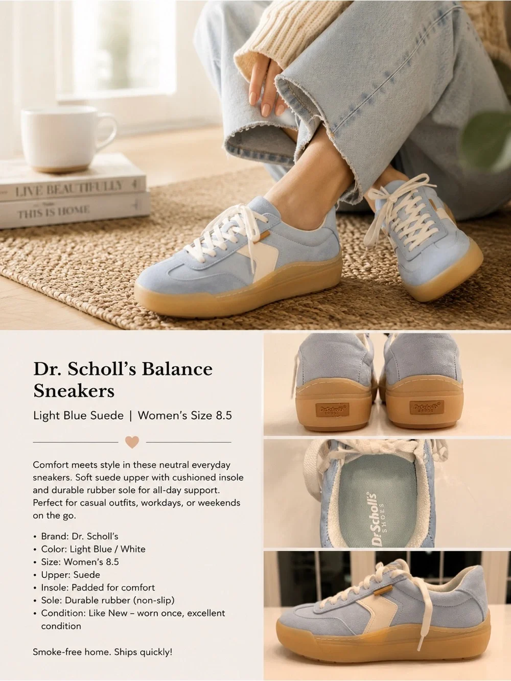 Dr. Scholl's Light Blue Suede Sneakers NEW Never Worn - Picture 1 of 8